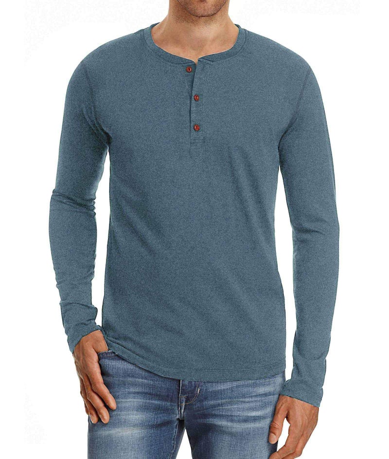 PEGENO Men's Casual Slim Fit Long Sleeve Henley T-Shirts Cotton Shirts (US X-Large, A1 VG-Blue) - Image 1